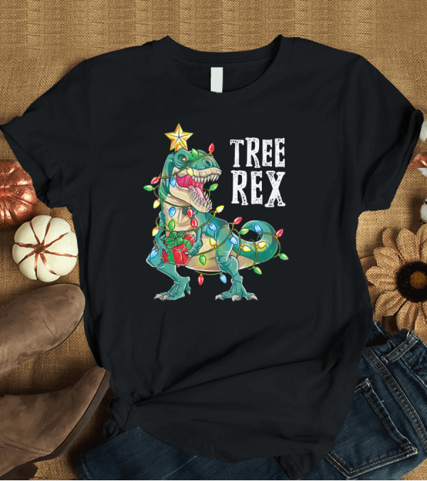 T-Shirt: Christmas Dinosaur Tree Rex Lights Star Men Boy T-Shirt Christmas Dinosaur Tree Rex Lights Star Men Boy T-Shirt