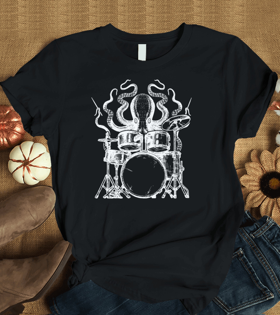 Octopus Drummer Cool Drumming Drum Player Drum Kit Tentacles Band Instrument T-Shirt