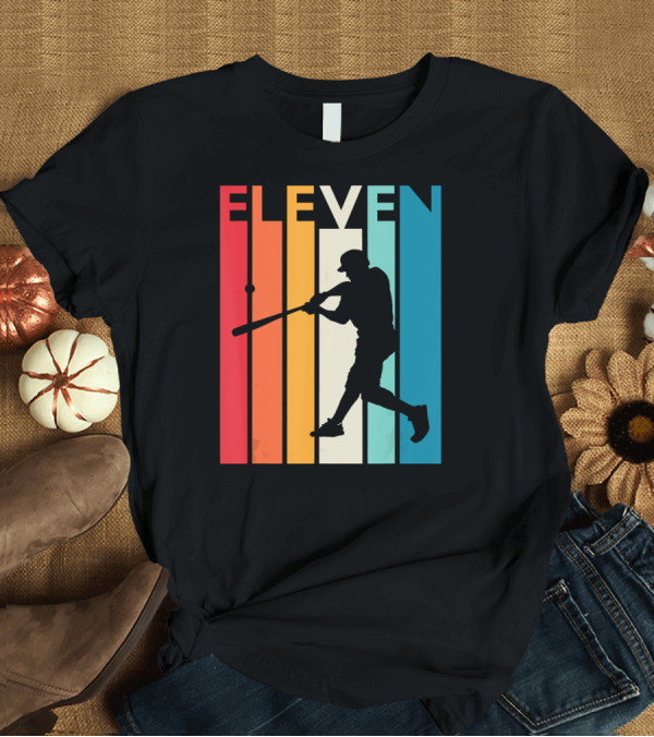 T-Shirt: ELEVEN Vintage Baseball Silhouette Retro T-Shirt ELEVEN Vintage Baseball Silhouette Retro T-Shirt