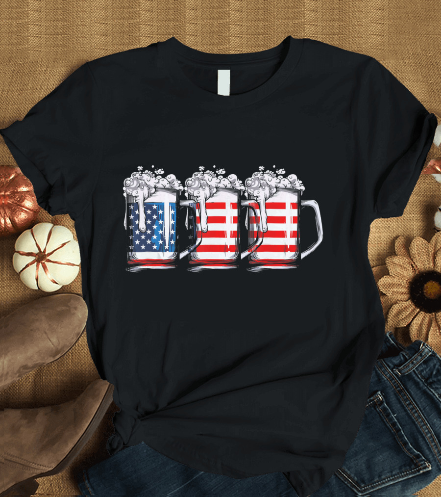 Beer American Flag 4th of July Mugs T-Shirt