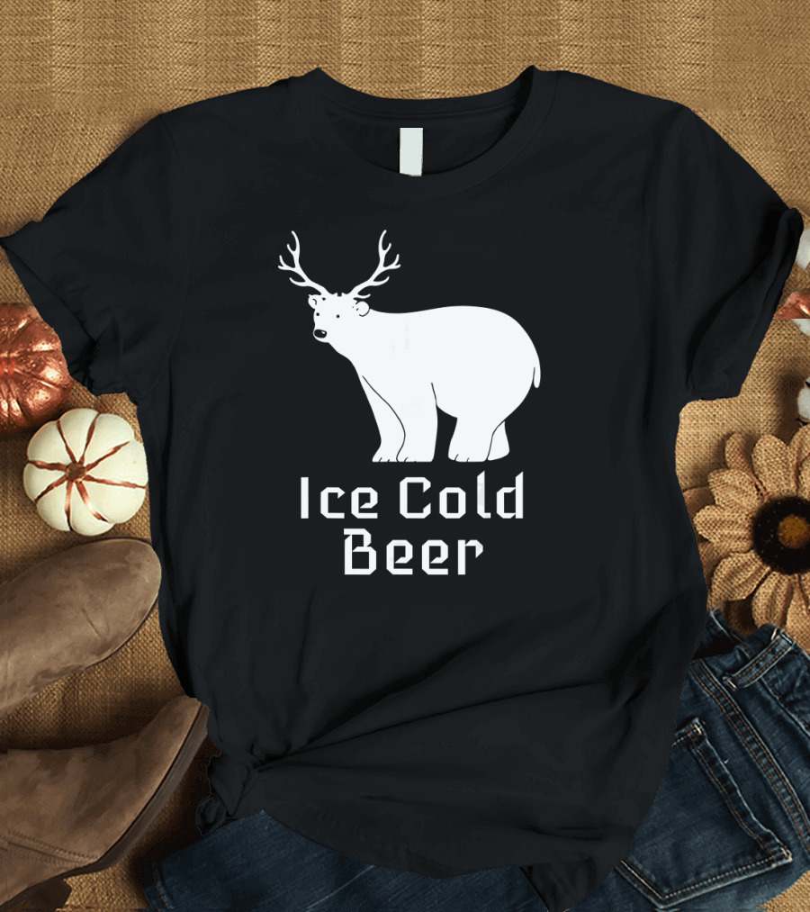 Ice Cold Beer Polar Bear with Antlers T-Shirt