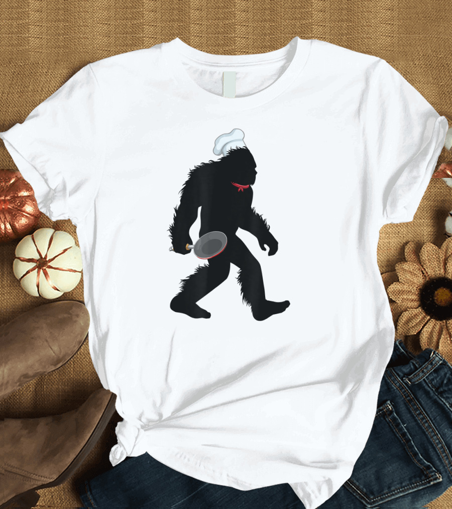 Bigfoot Sasquatch Chef Frying Pan Kitchen T-Shirt