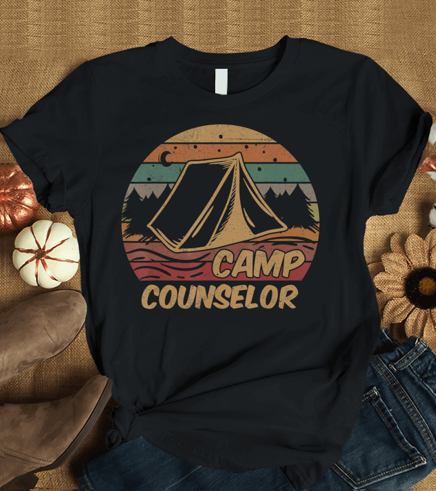 Camp Counselor Retro Tent and Forest Scene T-Shirt