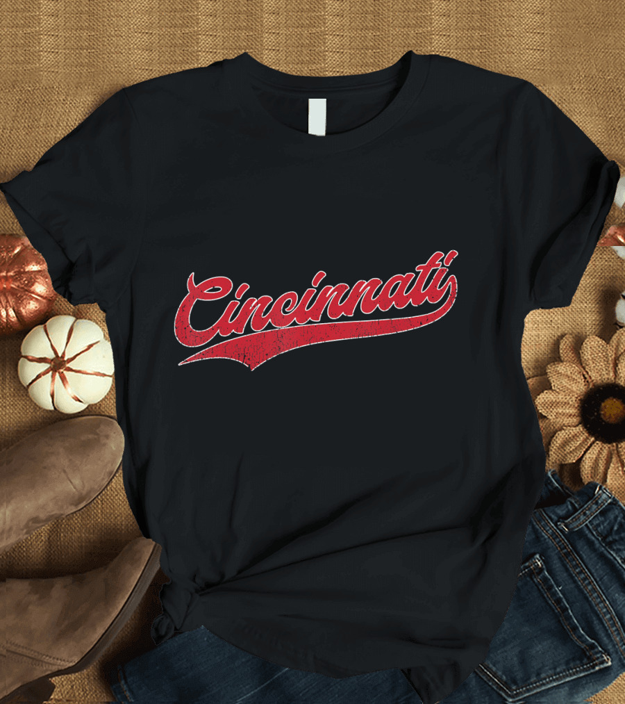 Cincinnati Script Red Retro Baseball Ohio Pride T-Shirt