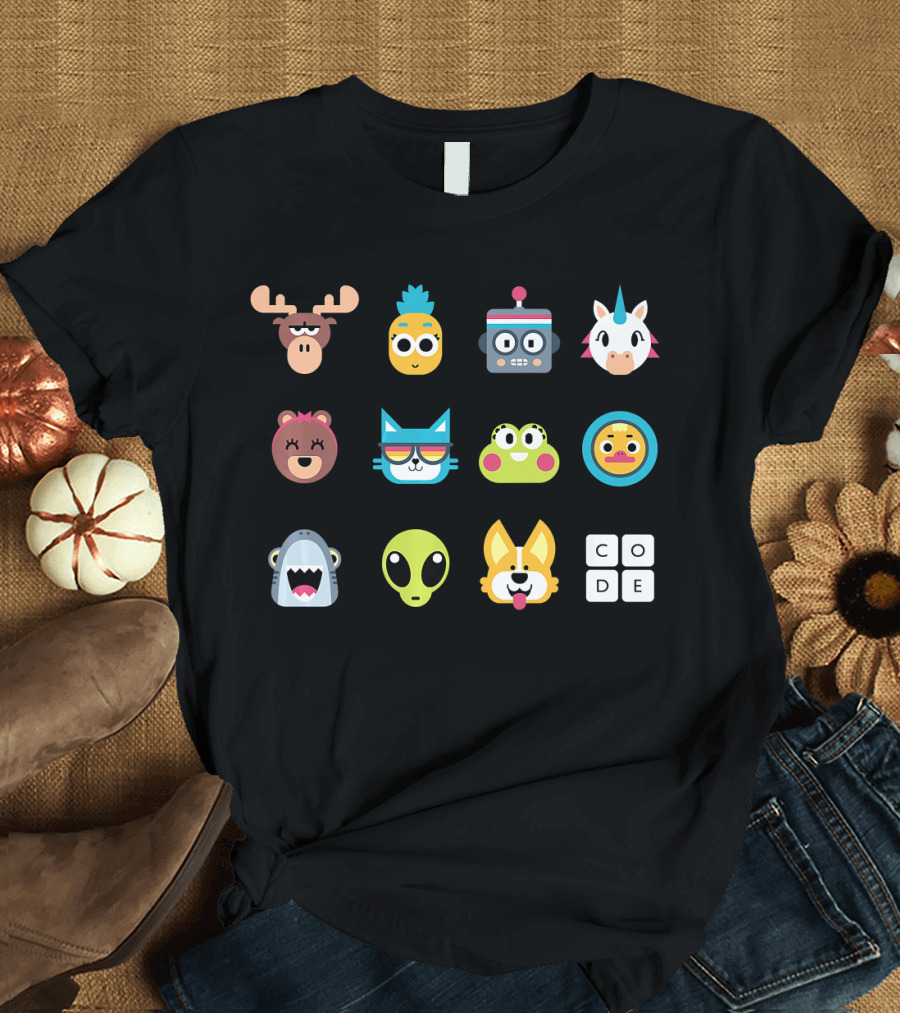 Code.org Premium Cute Animal Robot Alien Emoji Collection T-Shirt