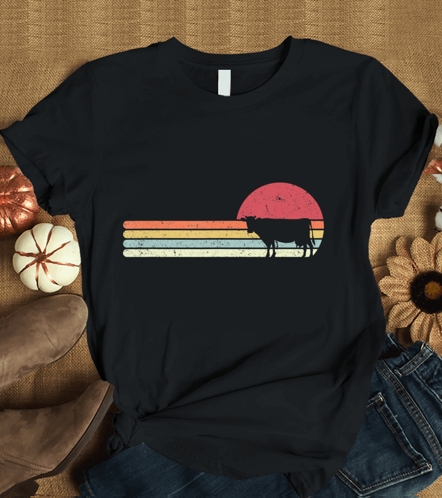 Retro Sunset Cow T-Shirt