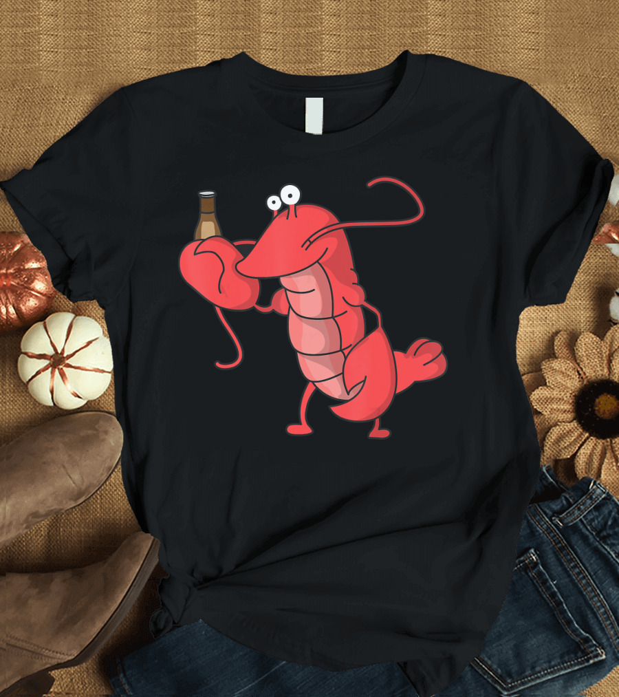 Cute Funny Lobster Drinking Beer Seafood Ocean T-Shirt