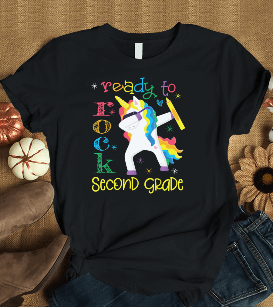 Ready to Rock Second Grade Dabbing Unicorn T-Shirt