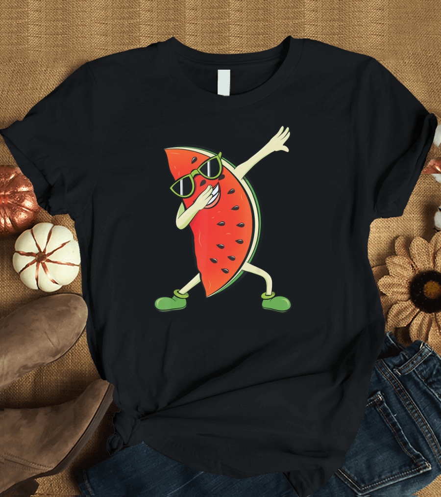Kawaii Dabbing Watermelon Slice with Sunglasses Summer Melon T-Shirt
