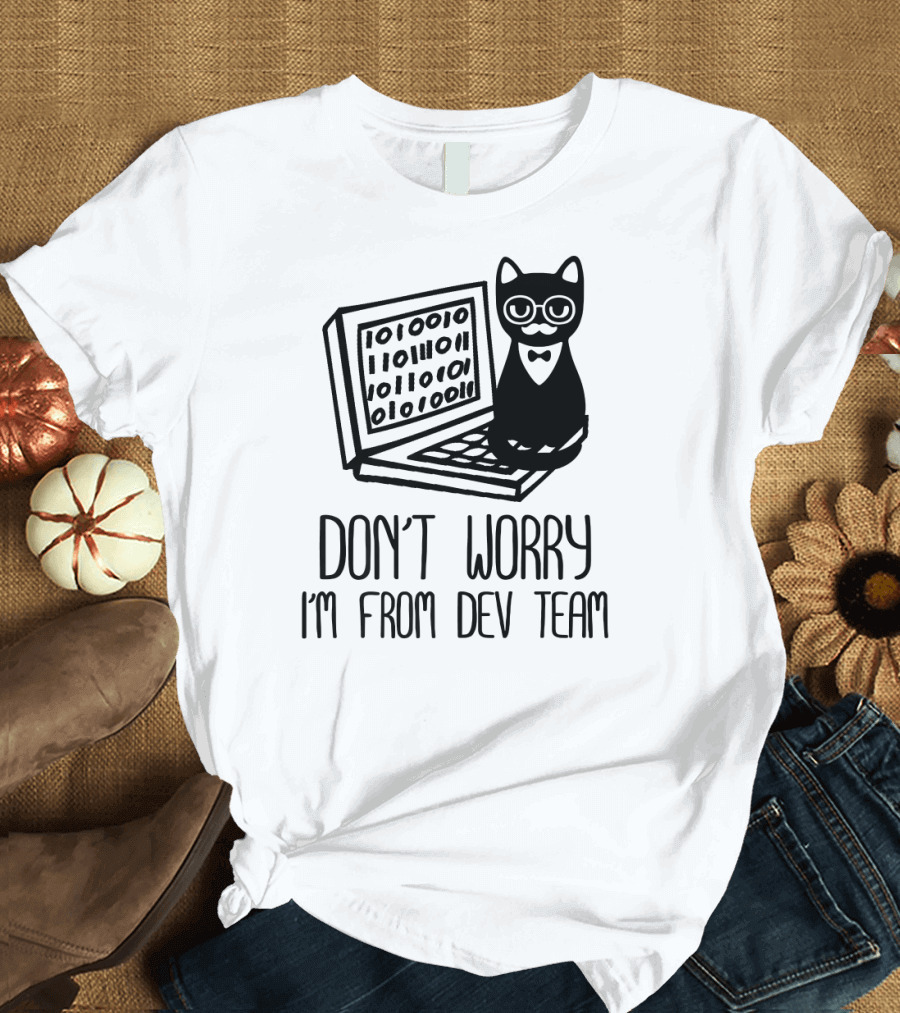 Don't Worry I'm From Dev Team Nerdy Cat with Laptop T-Shirt