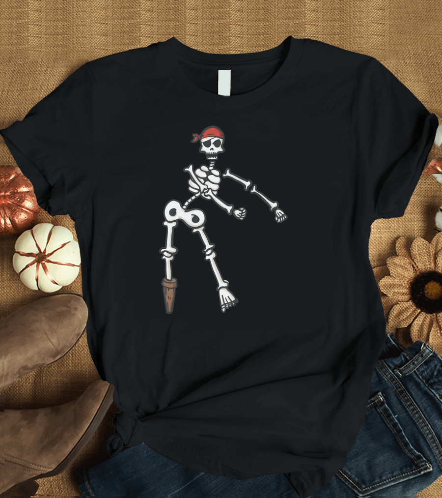 Floss Dance Pirate Skeleton with Red Bandana and Peg Leg T-Shirt