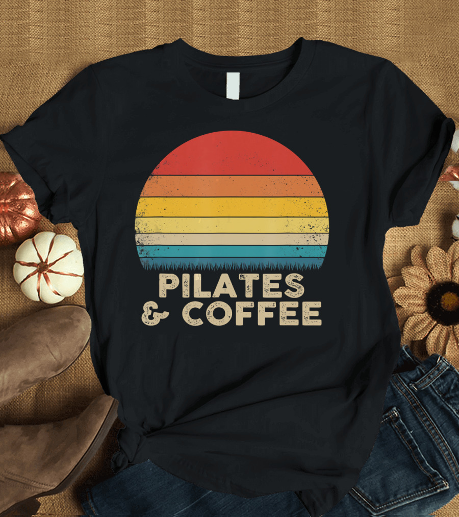 Pilates and Coffee Retro Sunset T-Shirt