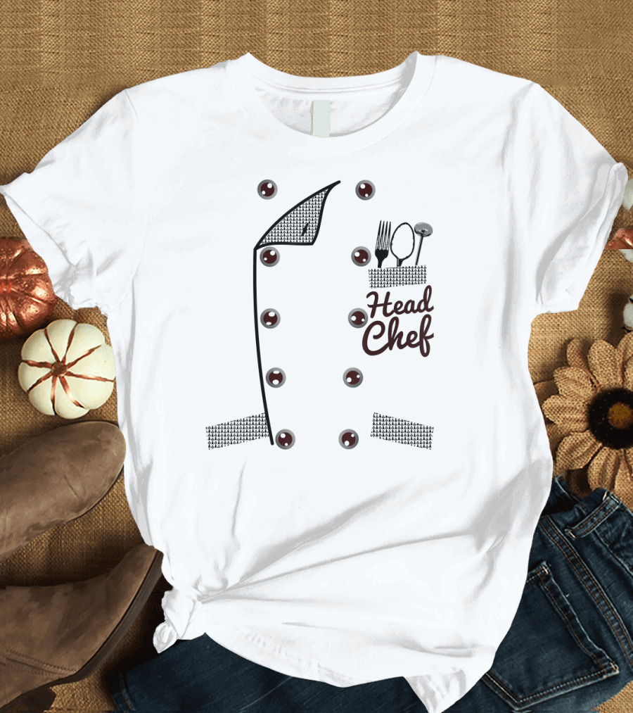Head Chef Uniform Jacket Funny Faux Co Cooking Utensils Pocket T-Shirt