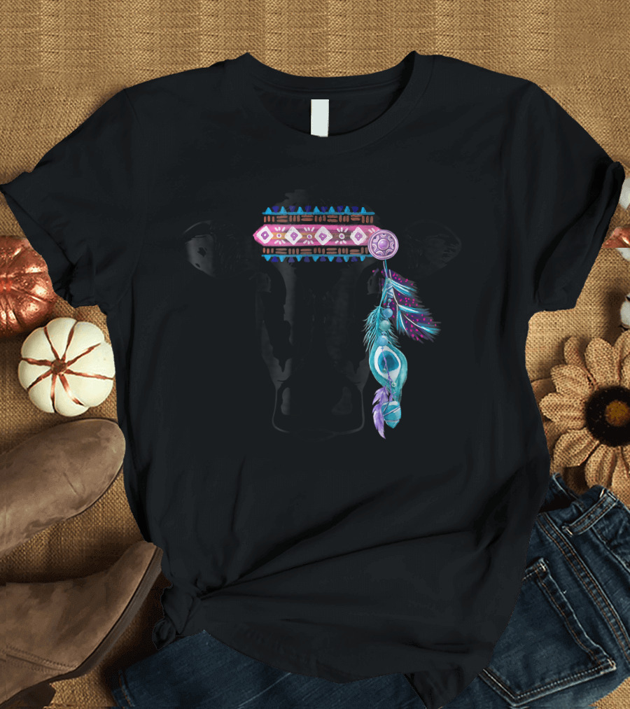 Hippie Cow Headband Dreamcatcher Feather Women's Cow T-Shirt