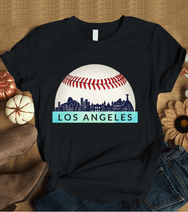 T-Shirt: Los Angeles Skyline Baseball Stitches T-Shirt Los Angeles Skyline Baseball Stitches T-Shirt