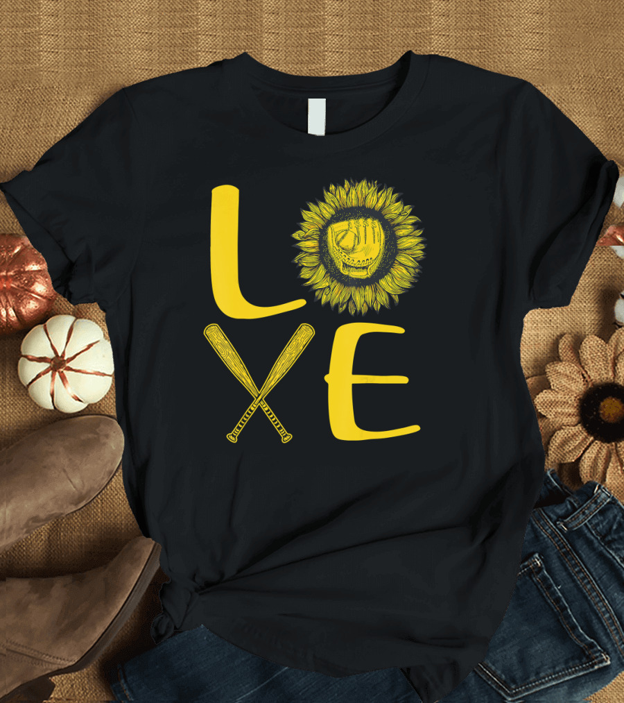LOVE Softball Sunflower with Baseball Bats T-Shirt