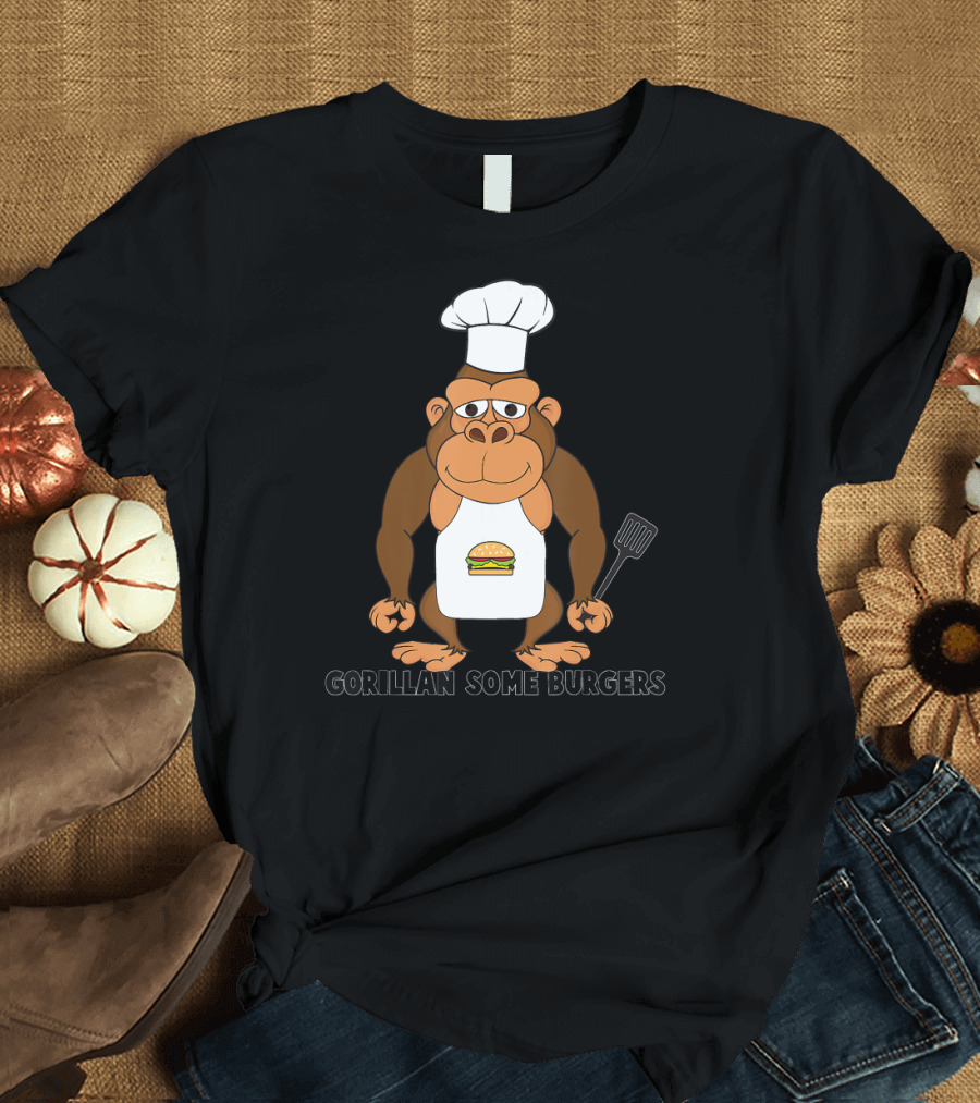 Gorillan Some Burgers Mens Dad BBQ Grill Gorilla Chef Hamburg T-Shirt