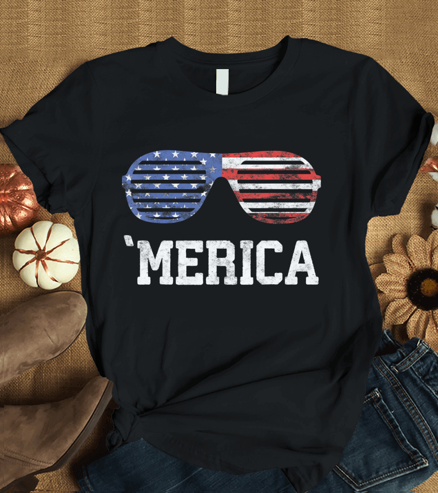 'Merica American Flag Sunglasses Patriotic T-Shirt