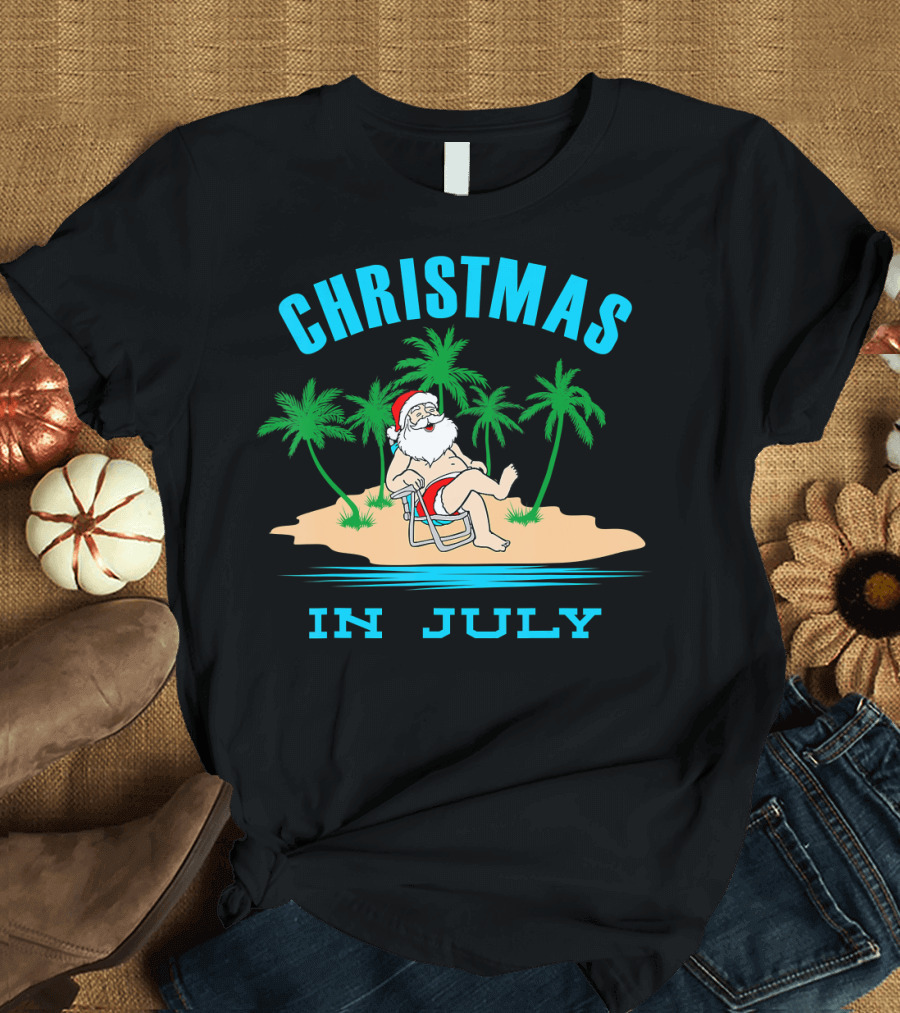 Christmas In July Funny Santa Palm Island Relaxation T-Shirt