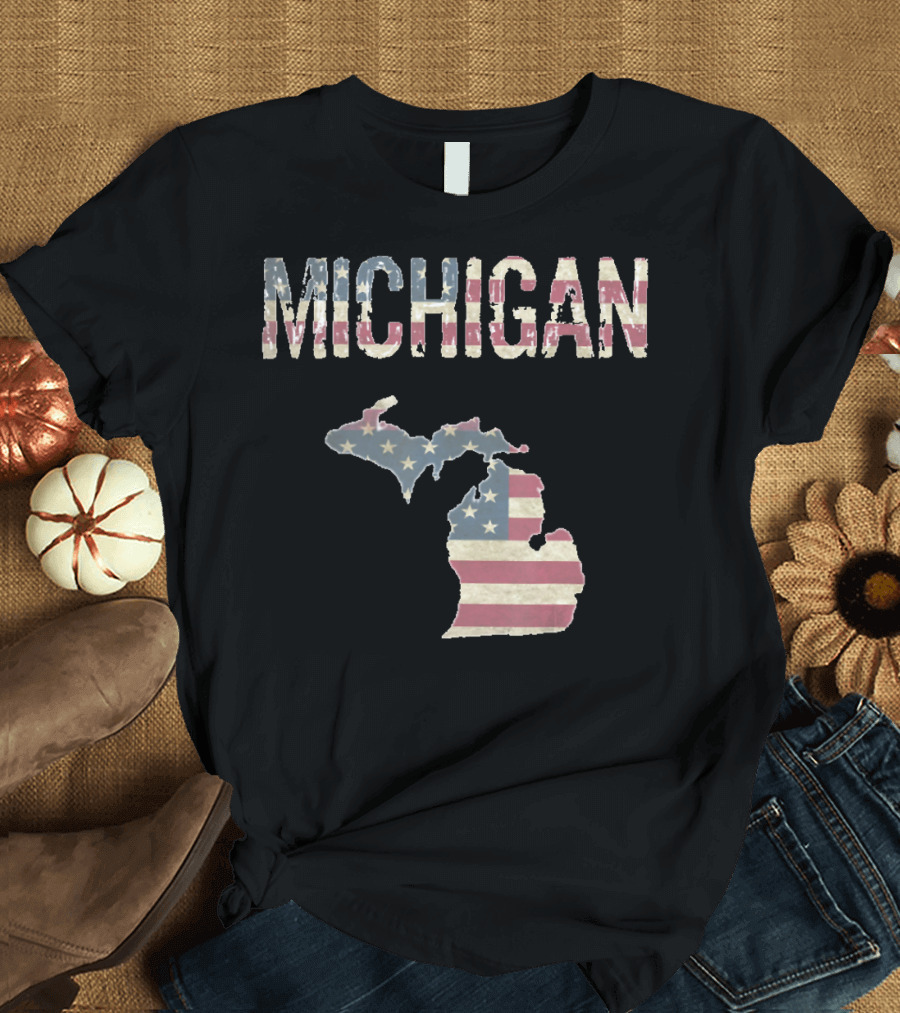 Michigan Independence Day USA Flag Map T-Shirt