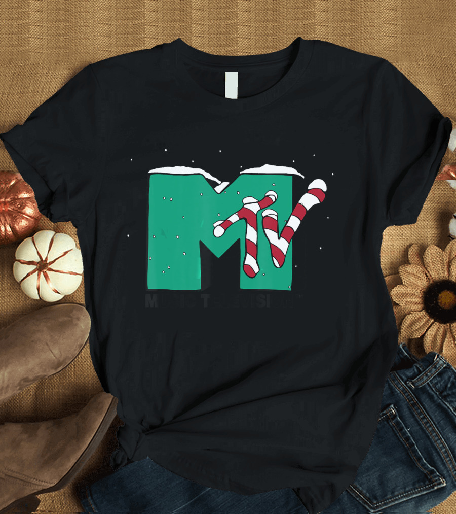 MTV Music Television Christmas Candy Cane T-Shirt