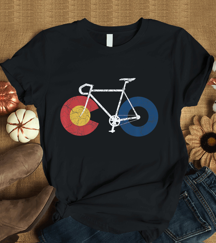 RIDE COLORADO Cycling Bike with Colorado Flag Colors T-Shirt