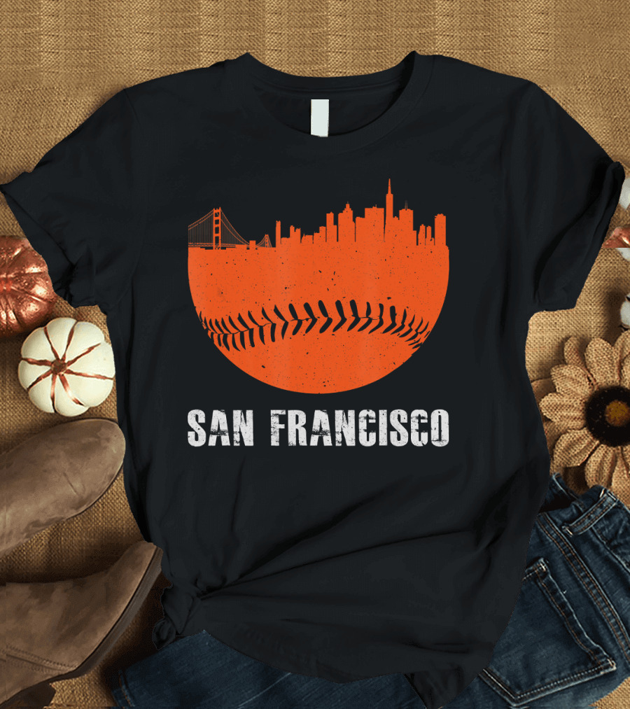 San Francisco Downtown Skyline Baseball Golden Gate Bridge T-Shirt