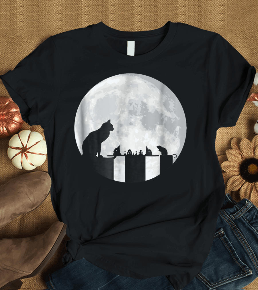 The Cat Versus The Mouse On The Chessboard In Full Moonlight T-Shirt