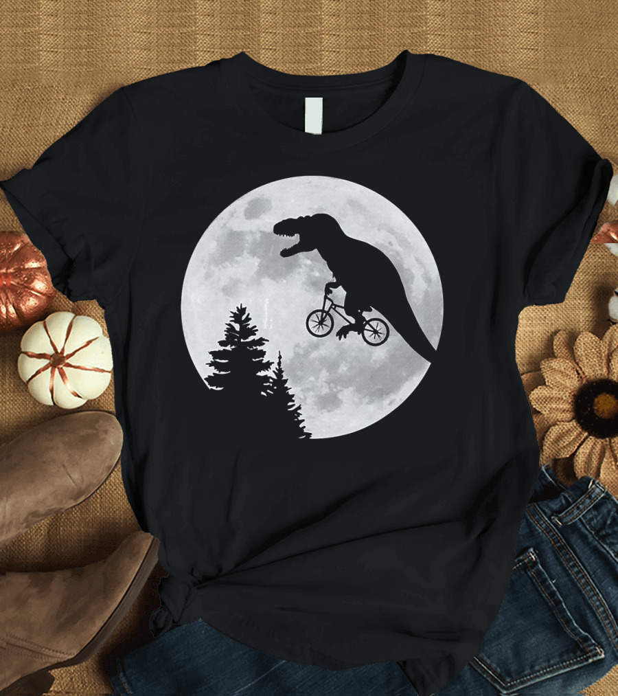 T Rex Cycling Moon Bike Dinosaur T-Shirt