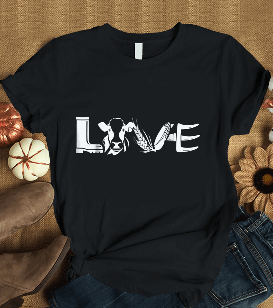 LOVE COW Boot Wheat Fork Cow Face T-Shirt