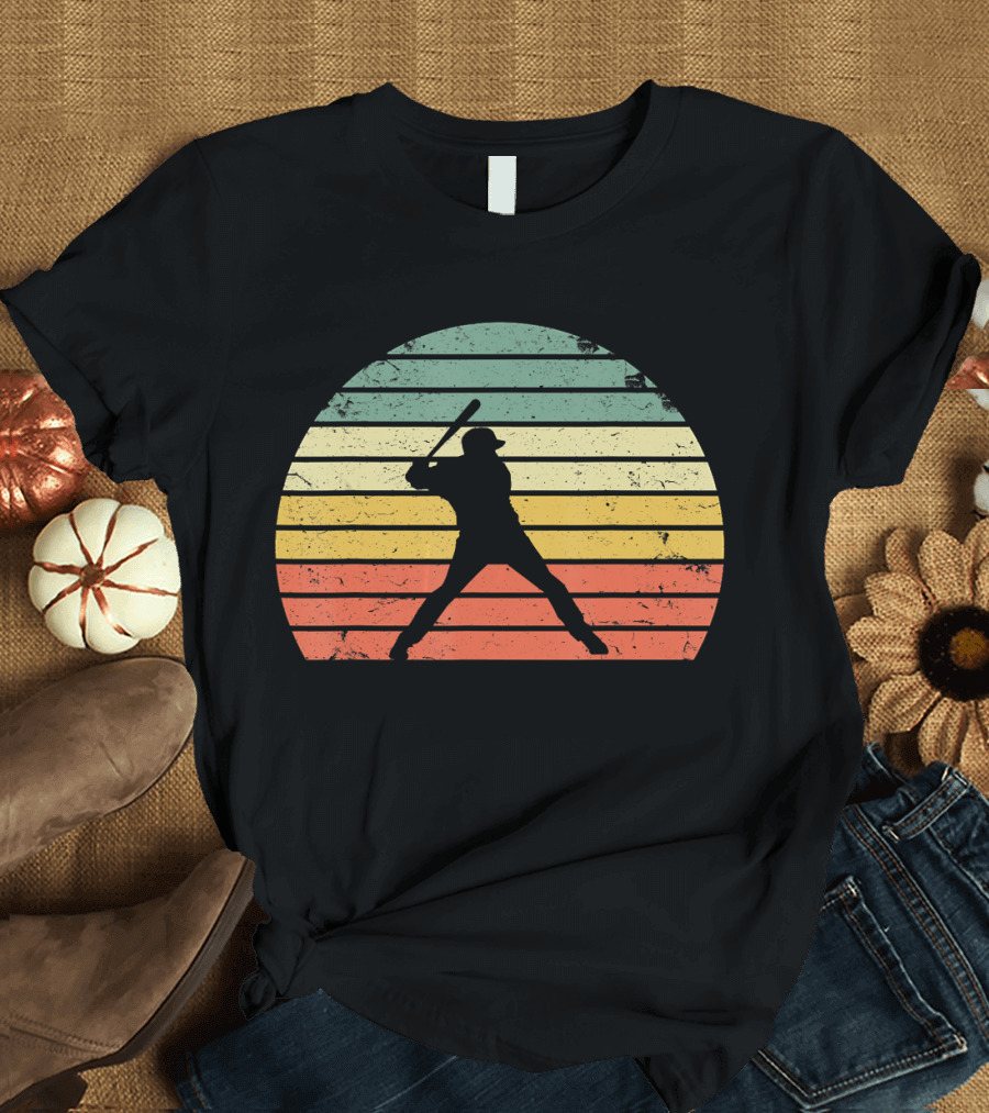 Retro Sunset Baseball Batter T-Shirt