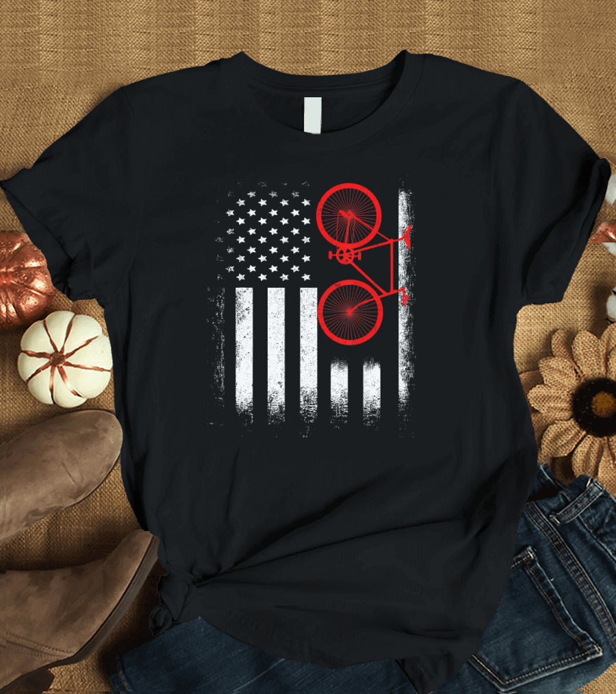 Vintage USA Bicycle American Flag Cycling Fun T-Shirt