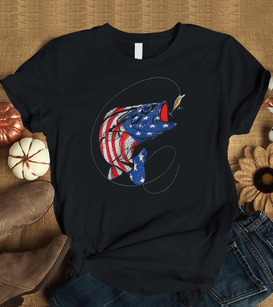 American Flag Bass Fishing 4th Of July Catch T-Shirt
