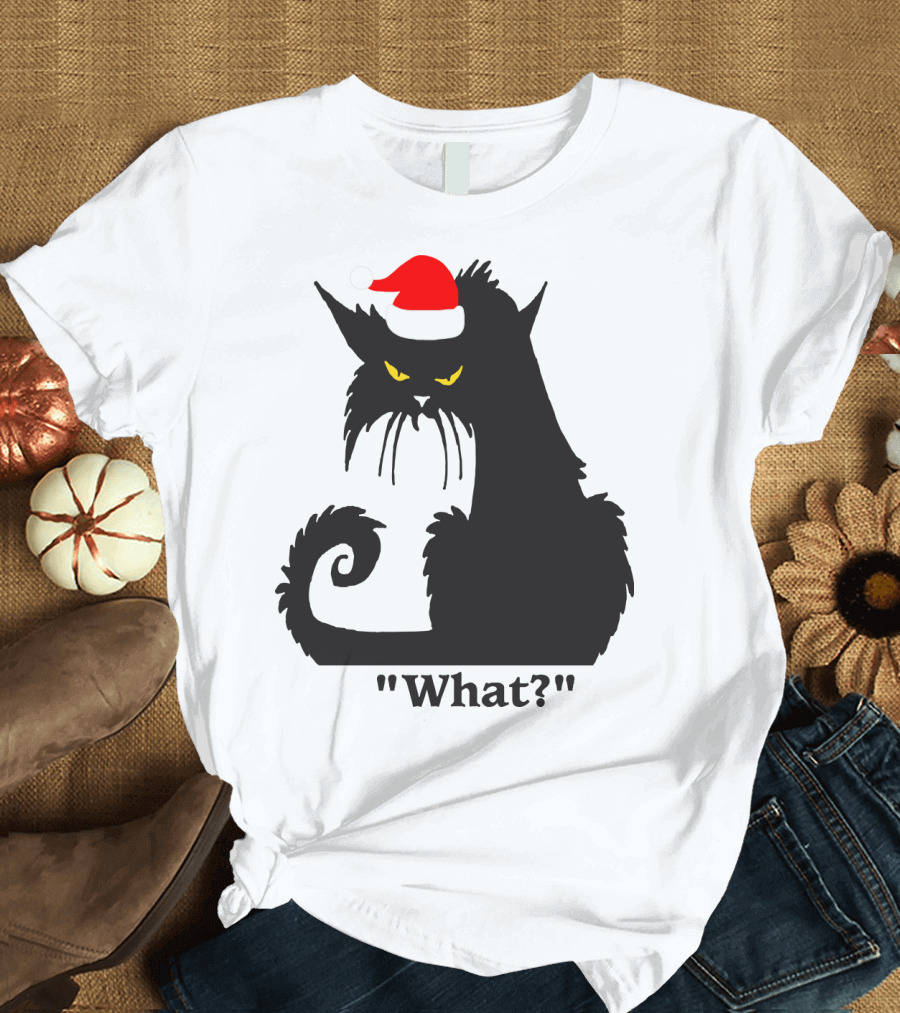 Cat Wearing Santa Hat What? T-Shirt