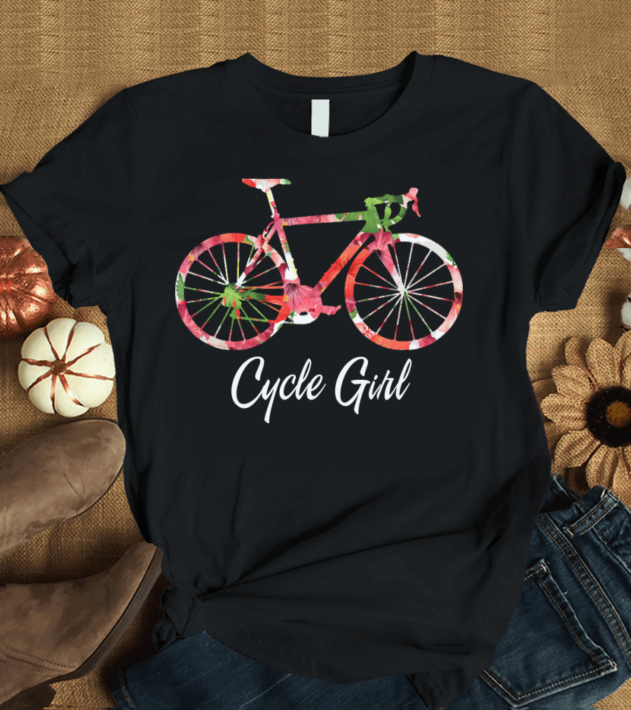 Cycle Girl Floral Bicycle Motif T-Shirt