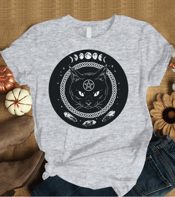T-Shirt: Cat Moon Magic Pentacle Phases Crystals Lunar Cycle T-Shirt Cat Moon Magic Pentacle Phases Crystals Lunar Cycle T-Shirt
