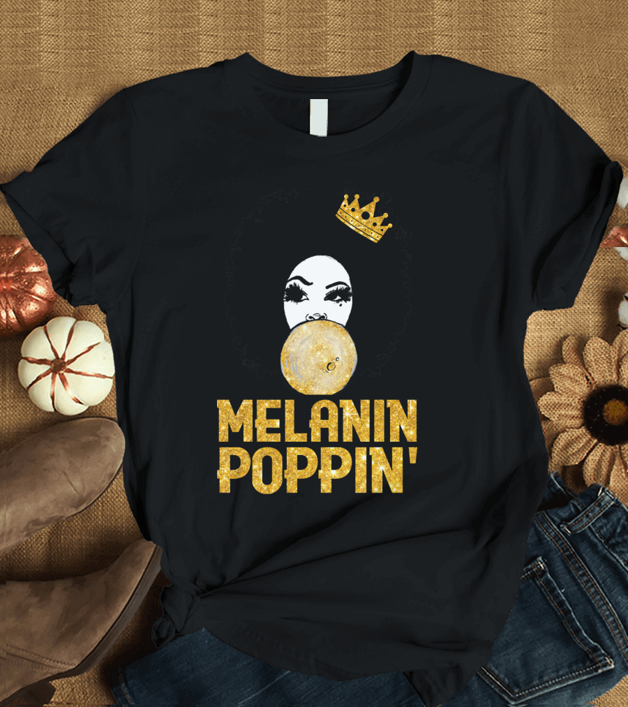 Melanin Poppin' Afro Queen Gold Bubblegum Crown T-Shirt
