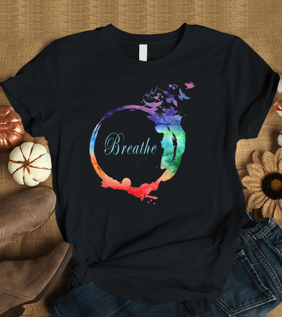 Breathe Cool Heavenly Breath Nature Yoga Watercolor Mandala T-Shirt
