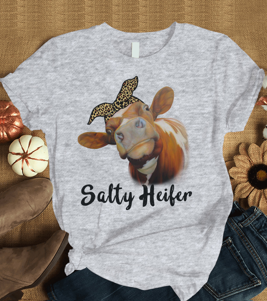 Salty Heifer Leopard Headband Cow T-Shirt