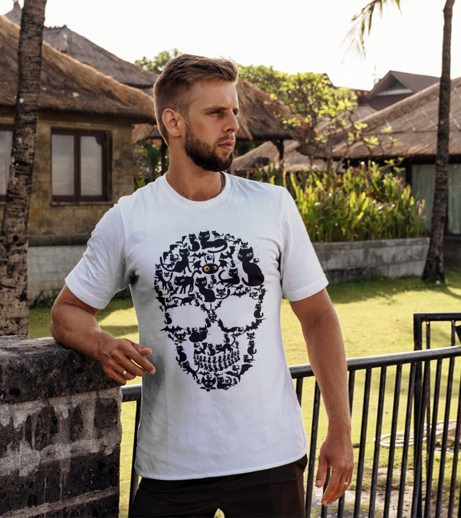 Cat Skull Bat Eyes Halloween Cats T-Shirt