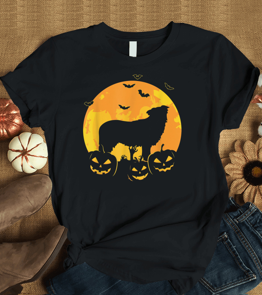 Halloween Full Moon Border Collie with Jack O Lanterns T-Shirt
