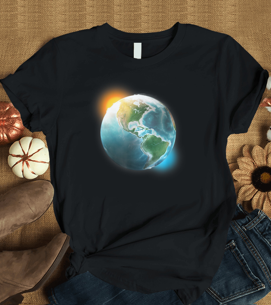Planet Earth Perfect for Space Enthusiasts North and South America View with Sunlight Glow T-Shirt