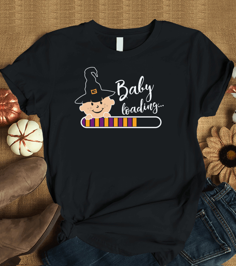 Baby Loading Halloween Witch Pregnancy Announcement T-Shirt