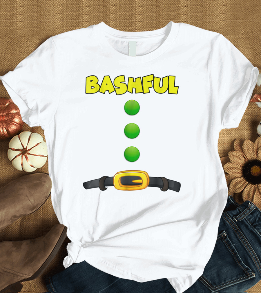 Bashful Dwarf Halloween Costume Bashful Belt Green Buttons T-Shirt