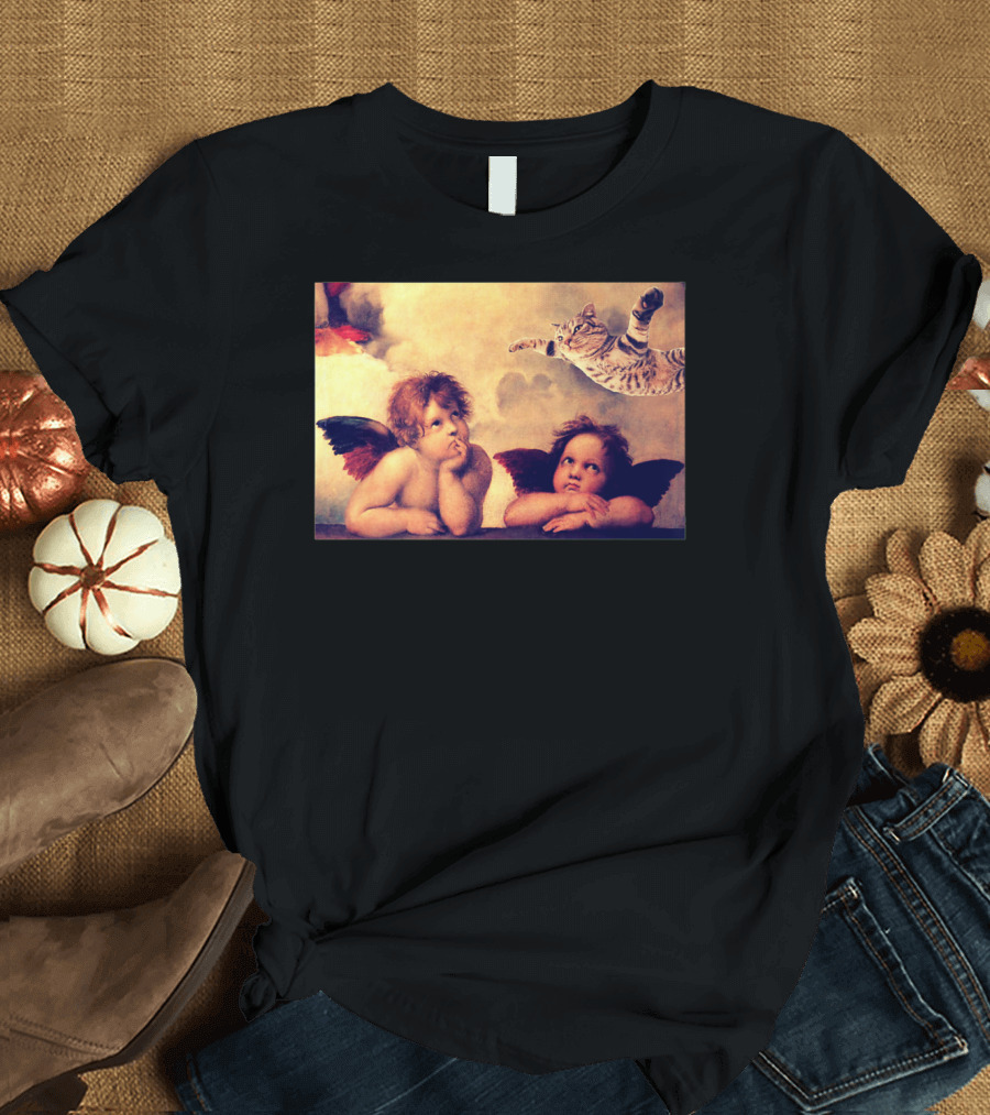 Raphael Angels with Flying Cat Aesthetic T-Shirt