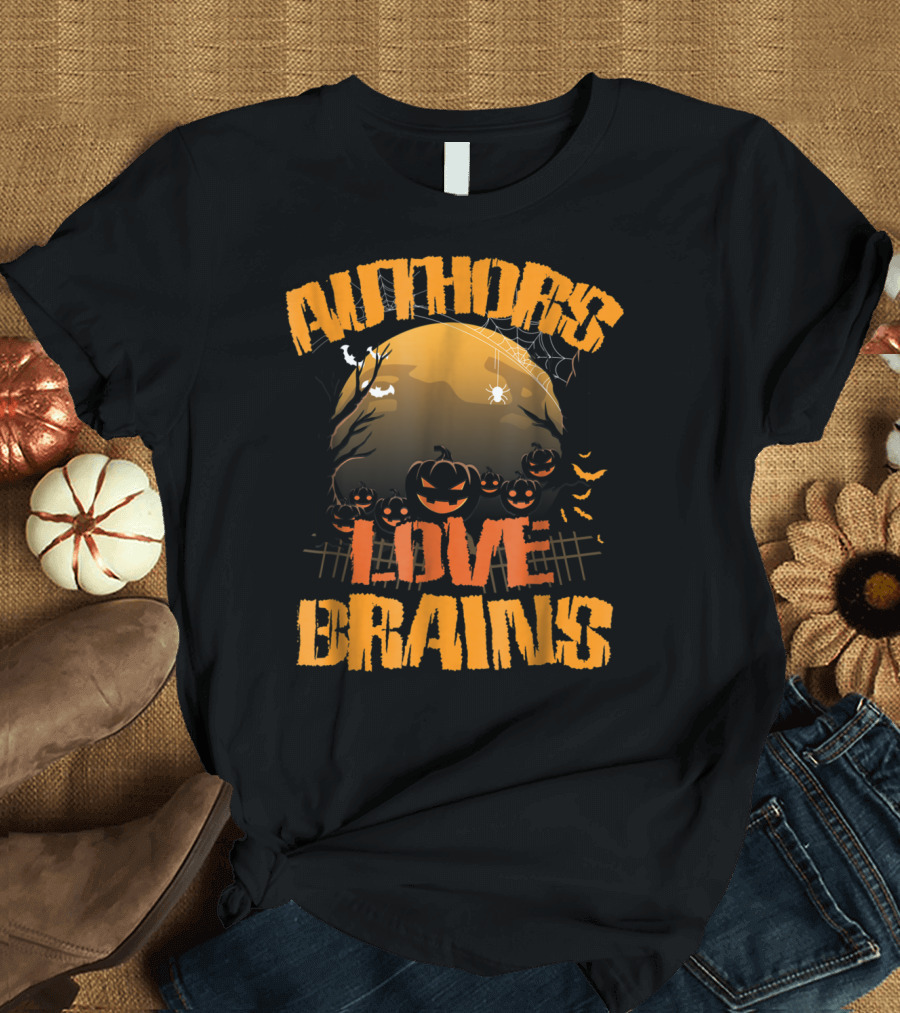 Authors Love Brains Halloween Pumpkin Scene T-Shirt