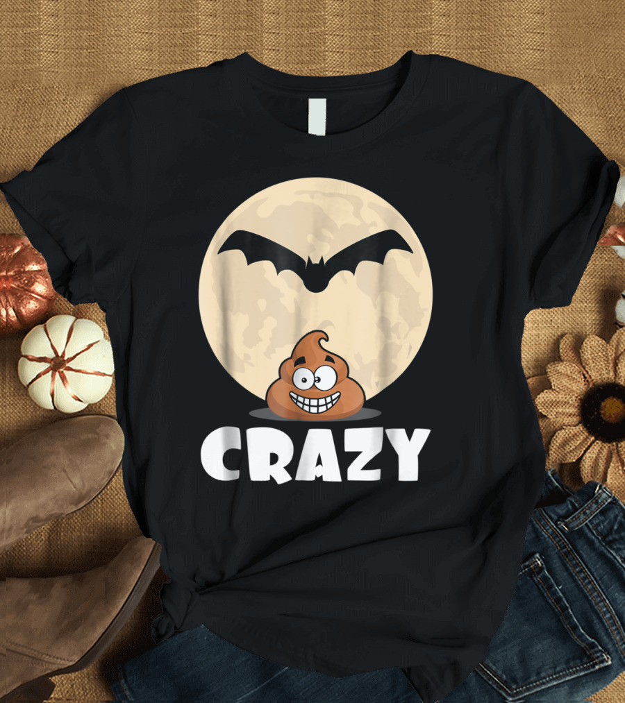 Bat Dump Crazy Funny Halloween Poop Emoticon Moon Bat T-Shirt