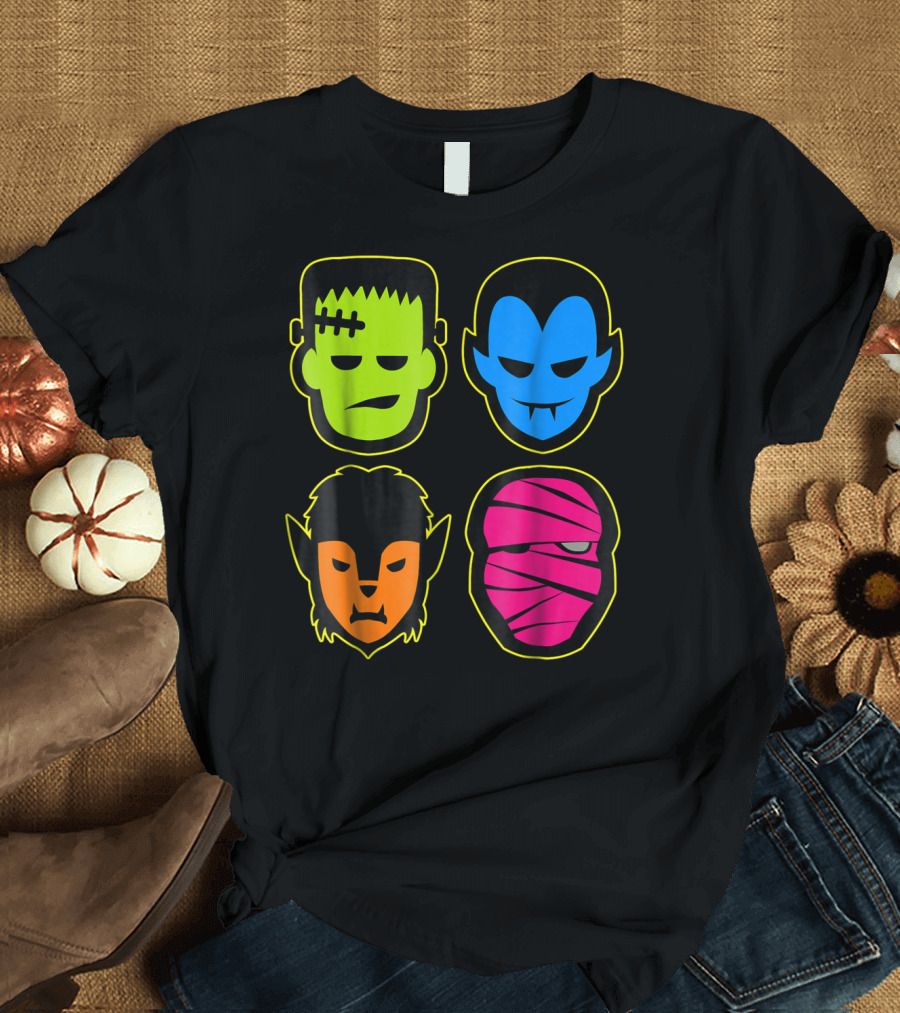 Classic Monsters Frankenstein Dracula Werewolf Mummy T-Shirt