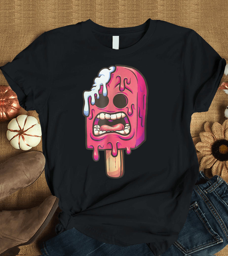 Creepy Melting Ice Cream Popsicle Monster Face T-Shirt
