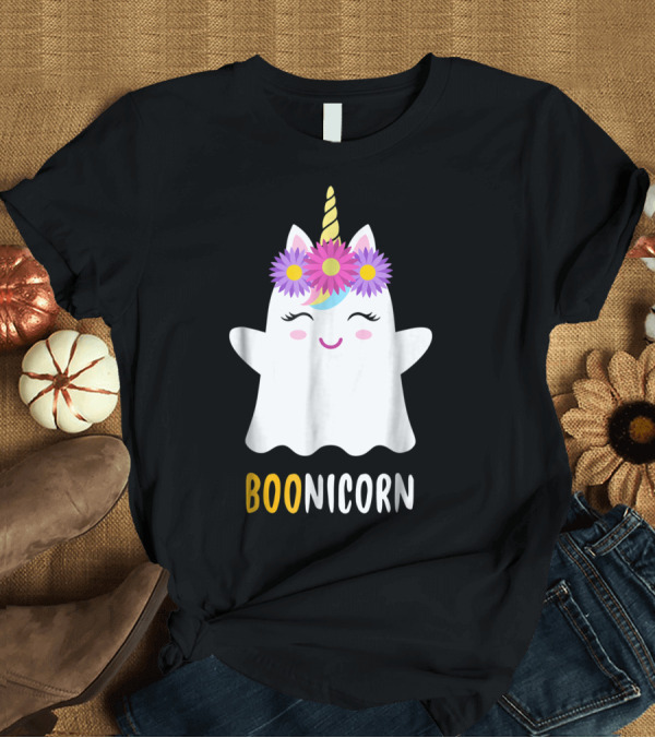 T-Shirt: Boonicorn Unicorn Ghost with Flower Crown and Smiling Face T-Shirt Boonicorn Unicorn Ghost with Flower Crown and Smiling Face T-Shirt